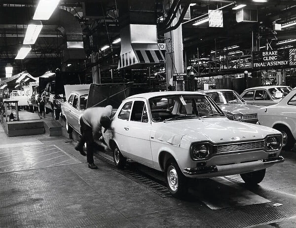 Ford Escort cars on the production line at the Ford Halewood factory 1972