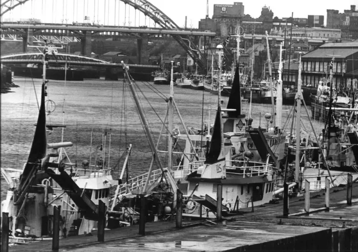 Framed Print : Foreign fishing boats tied up at the Newcastle Quayside seeking shelter from the weekend Framed Print : Foreign fishing boats tied up at the Newcastle Quayside seeking shelter from the weekend