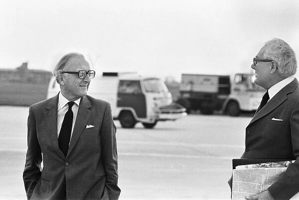 Foreign Secretary Lord Carrington with former Prime Minister James Callaghan at Heathrow