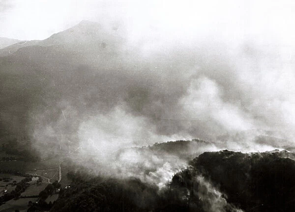 Forest fire in Gwydir Forest Snowdonia, Wales during the drought of August 1976