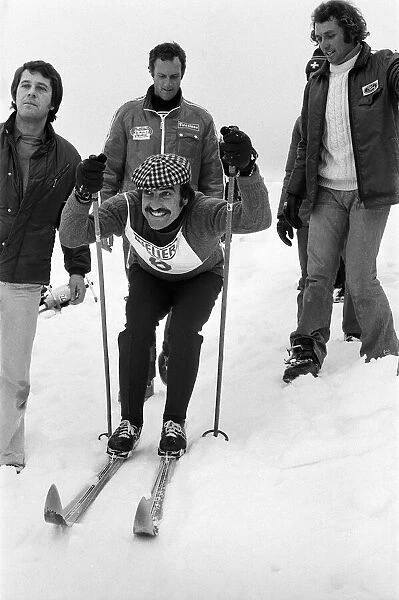Formula One motor racing driver Clay Regazzoni enjoys some time off skiing on the slopes