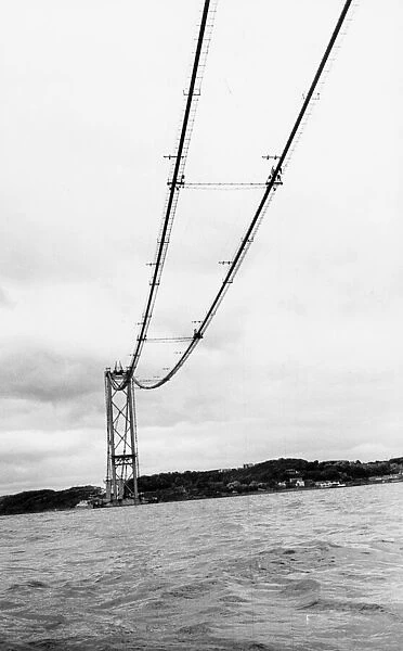 Forth Road Bridge construction June 1962 Wires spanning river