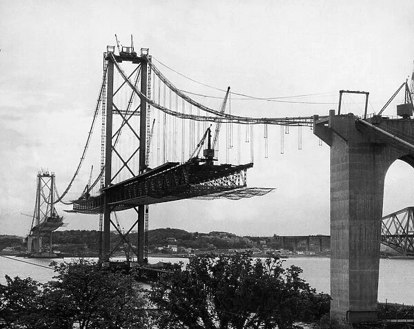 The Forth Road bridge from South Queensferry to North Queensferry, during construction