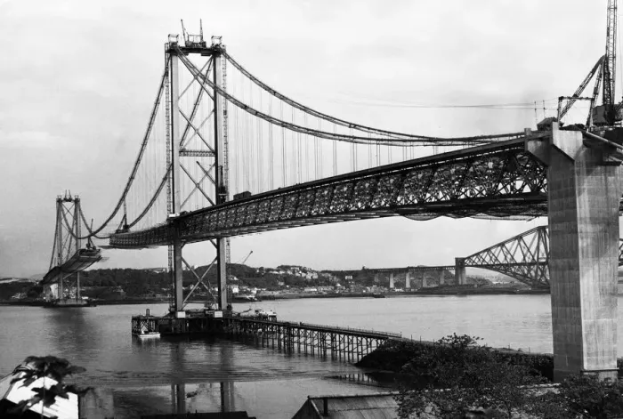 Framed Print : The Forth Road bridge from South Queensferry to North Queensferry, during construction Framed Print : The Forth Road bridge from South Queensferry to North Queensferry, during construction
