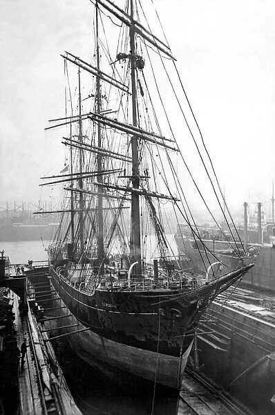 The four-masted sailing ship C B Pedersen, which was dry-docked at the Mercantile Marine