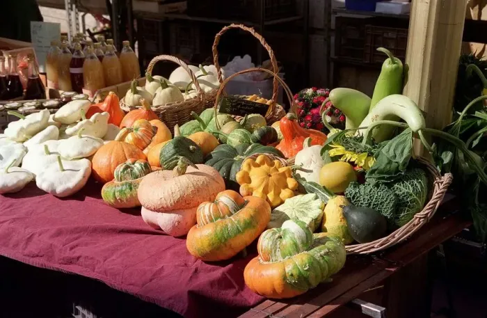 Framed Print : France Annecy different types of Squashes on sale in the local market at Annecy