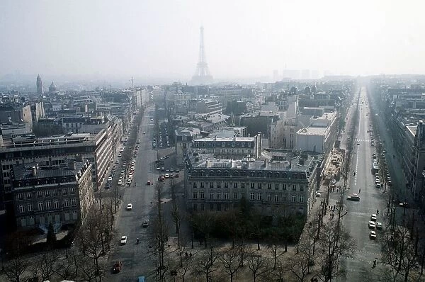 France Paris 1978 view from Arc De Triomphe showing the Eiffel Tower in