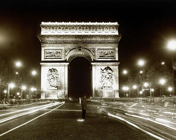 France Paris August 1960 Arc De Triomphe shot from Champs Elysees at night