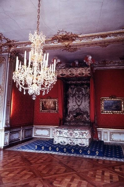 France Paris The Queens bed chamber in the Palace of Versailles Crystal chandelier