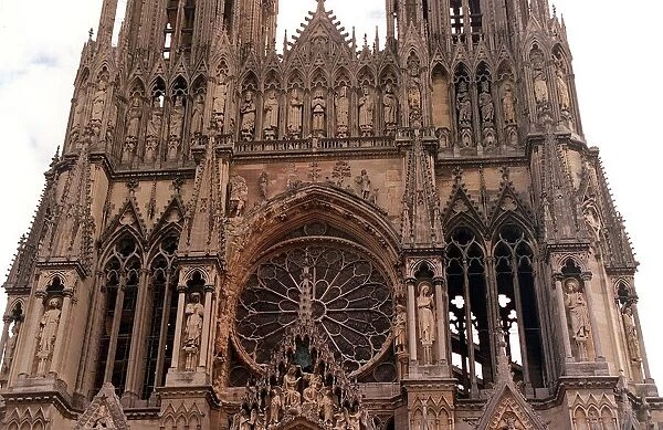France Reims Rheims Cathedral exterior detail