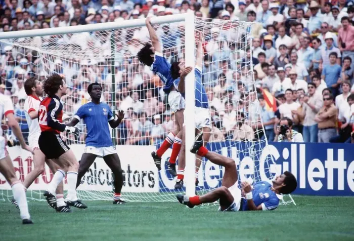 Framed Print : France v Czechoslovakia 1982 World Cup panic in the French goalmouth as Framed Print : France v Czechoslovakia 1982 World Cup panic in the French goalmouth as