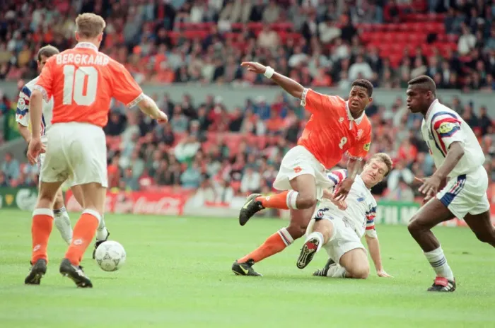 Framed Print : France v Netherlands, Euro 1996 Quarter finals match at Anfield