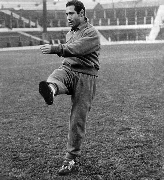 Francisco Gento of Real Madrid puts in some ball practice on the soft Old Trafford turf