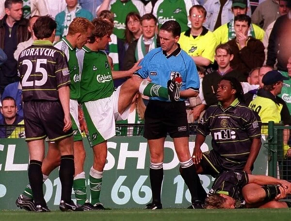 Franck Sauzee footballer September 1999 talking with referee Hugh Dallas after his tackle