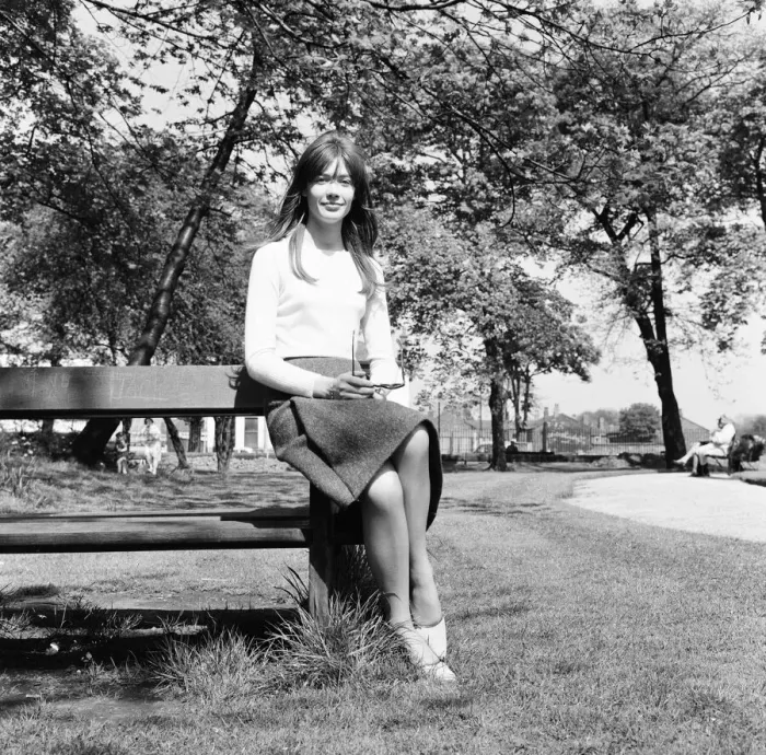 Framed Print : Francoise Hardy, french singer, pictured in Platt Fields Park, Fallowfield, Manchester Framed Print : Francoise Hardy, french singer, pictured in Platt Fields Park, Fallowfield, Manchester