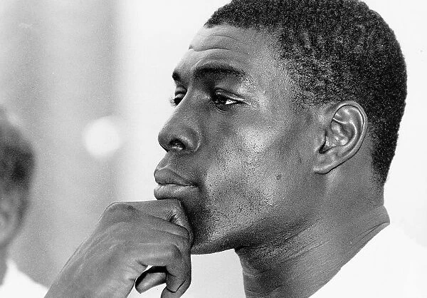 Frank Bruno Boxing deep in thought at the gym during training for his fight against John