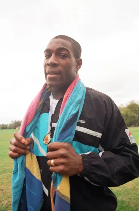 Framed Print : Frank Bruno at Sindlesham School. 4th November 1990