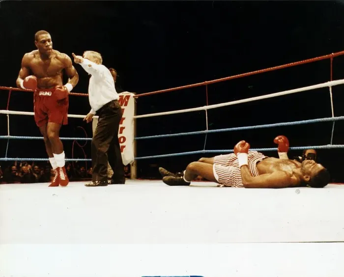 Framed Print : Frank Bruno v Jose Ribalta Bruno knocks out Ribalta Framed Print : Frank Bruno v Jose Ribalta Bruno knocks out Ribalta