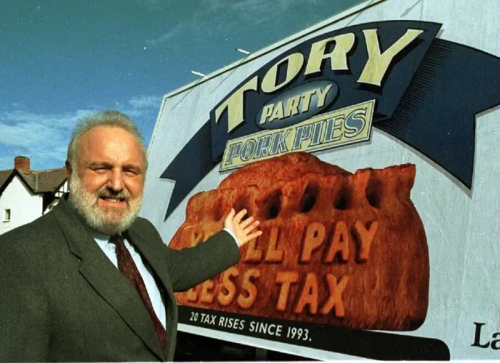 Framed Print : Frank Dobson MP Labour launches the new Labour Party Pork Pie Campaign in Blackpool to