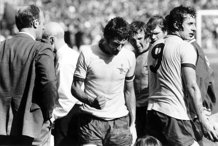 Framed Print : Frank Mclintock clenchs fist during the break in extra time which Arsenal went Framed Print : Frank Mclintock clenchs fist during the break in extra time which Arsenal went
