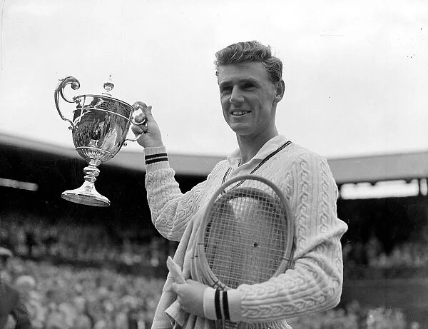 Frank Sedgman with trophy after winning the 1952 Mens Singles Tennis Final