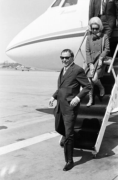 Frank Sinatra, flies into London Gatwick Airport, on his personal Gulf stream jet