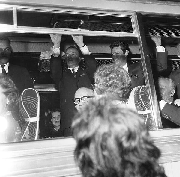 Frank Sinatra seen here on the coach at the premiere of the Cold War thriller The