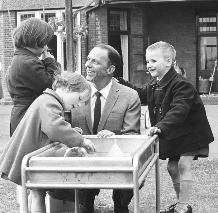 Framed Print : Frank Sinatra seen here during a visit to Royal National College for the Blind at Norwood Framed Print : Frank Sinatra seen here during a visit to Royal National College for the Blind at Norwood
