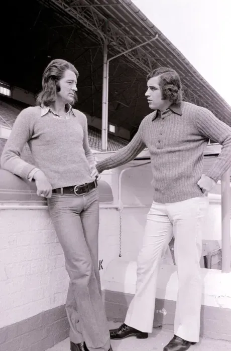 Framed Print : Frank Worthington Leicester and England footballer seen here with his team mate Peter Framed Print : Frank Worthington Leicester and England footballer seen here with his team mate Peter