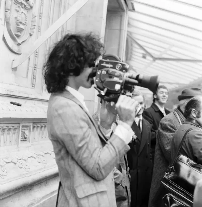 Framed Print : Frank Zappa and his movie camera at the Royal Albert Hall. February 1971 71-12000-003 Framed Print : Frank Zappa and his movie camera at the Royal Albert Hall. February 1971 71-12000-003