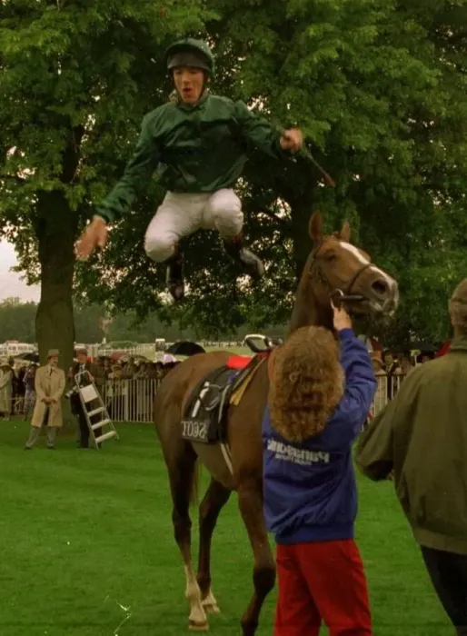 Framed Print : Frankie Dettori jockey flying dismount off Central Park at Royal Ascot celebrating after