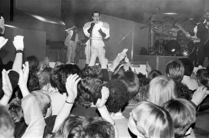 Framed Print : Frankie Goes To Hollywood in concert at Sheffield City Hall. 14th March 1985