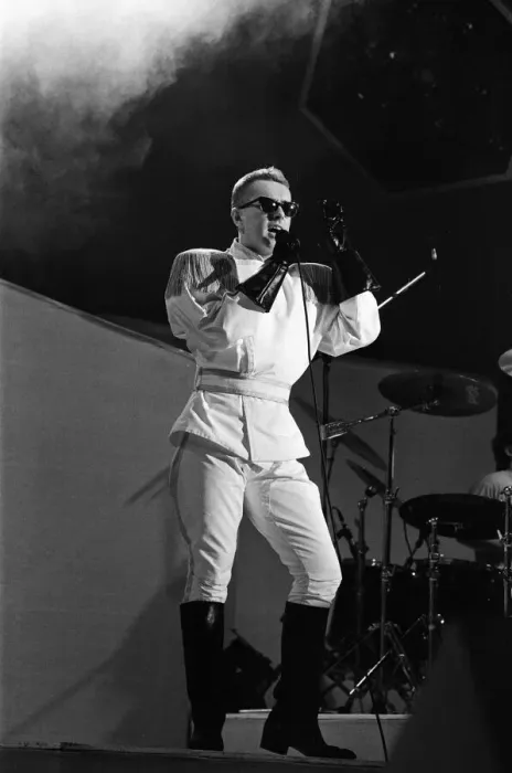 Framed Print : Frankie Goes To Hollywood performing in concert, Holly Johnson pictured on stage Framed Print : Frankie Goes To Hollywood performing in concert, Holly Johnson pictured on stage