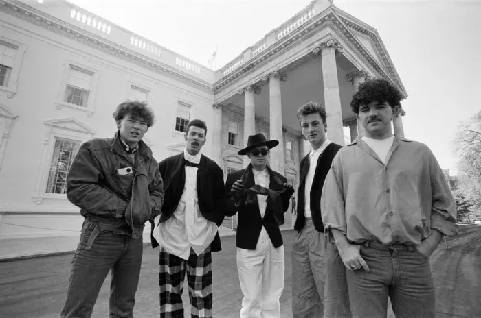 Framed Print : Frankie Goes To Hollywood at the White House in Washington during their US tour Framed Print : Frankie Goes To Hollywood at the White House in Washington during their US tour