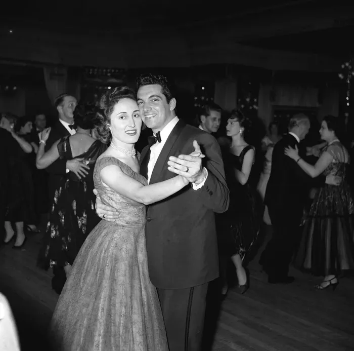 Framed Print : Frankie Vaughan Singer 1958 Variety Club party dancing with wife Thelma Framed Print : Frankie Vaughan Singer 1958 Variety Club party dancing with wife Thelma