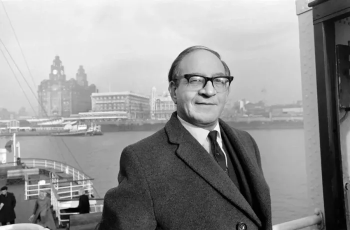 Framed Print : Fred Mulley, Minister of Transport, steered the ferry across the Mersey from Liverpool to