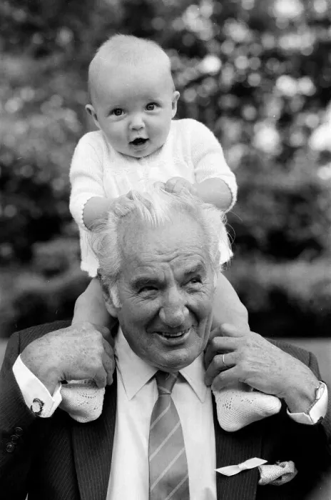 Framed Print : Fred Perry, former Wimbledon 3 times champion, with his grandson John Perry Framed Print : Fred Perry, former Wimbledon 3 times champion, with his grandson John Perry