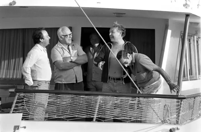 Framed Print : Freddie Laker: Entrepreneur with his motor cruiser in Majorca. July 1981 81-03733a-023 Framed Print : Freddie Laker: Entrepreneur with his motor cruiser in Majorca. July 1981 81-03733a-023