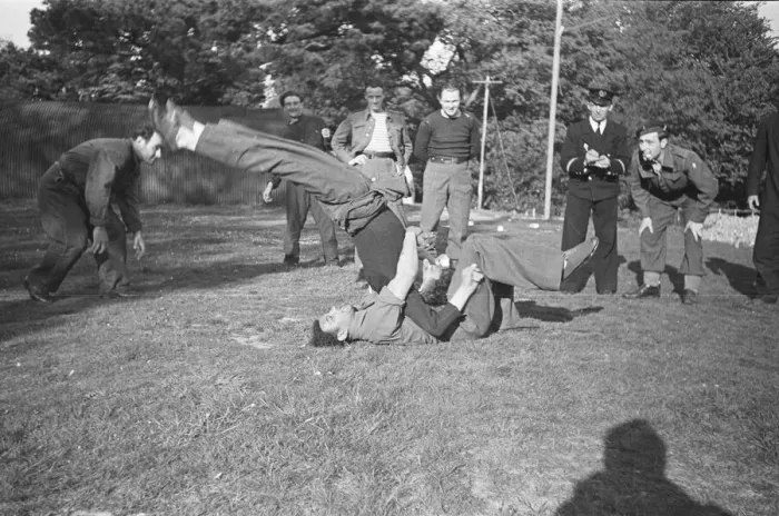 Framed Print : Free French Sailors and Naval Commandos train in unarmed combat at their their barracks Framed Print : Free French Sailors and Naval Commandos train in unarmed combat at their their barracks