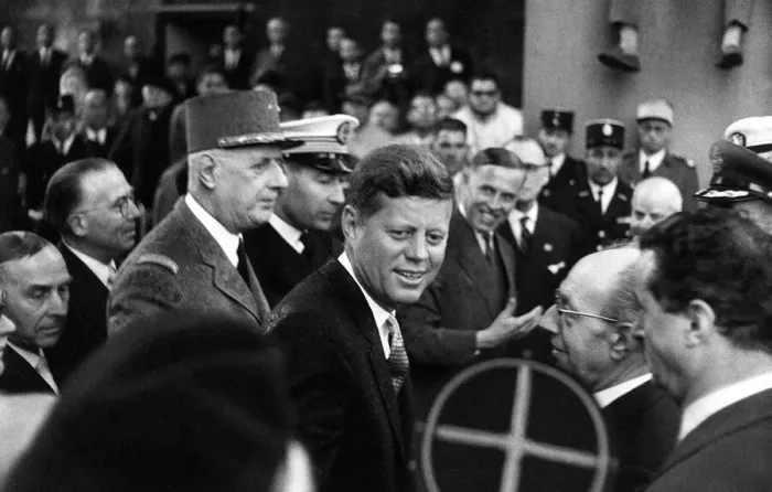 Framed Print : French leader Charles de Gaulle & John F Kennedy during the American President