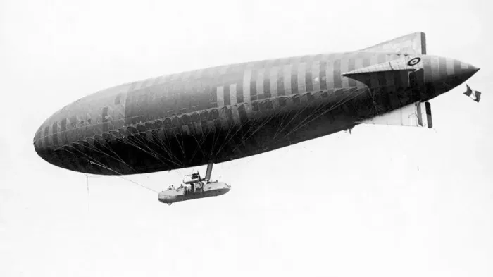Framed Print : A French Naval dirigible airship seen here shortly after take off leaving to patrol Framed Print : A French Naval dirigible airship seen here shortly after take off leaving to patrol