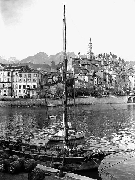 French port of Menton in France 1929 1920s boat harbour dock