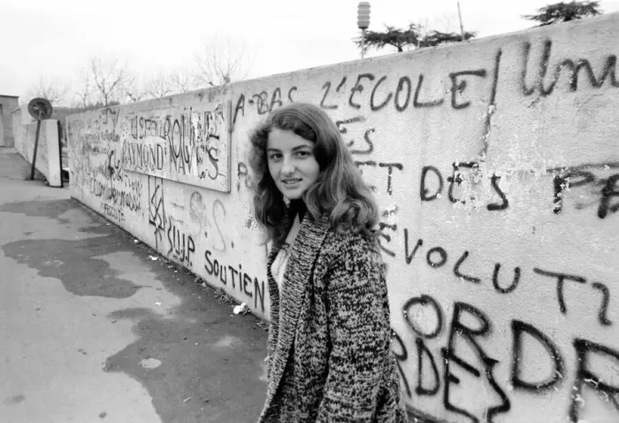 Framed Print : French teenager Marie Quaranta aged 15 outside her school that has 3, 000 pupils in St