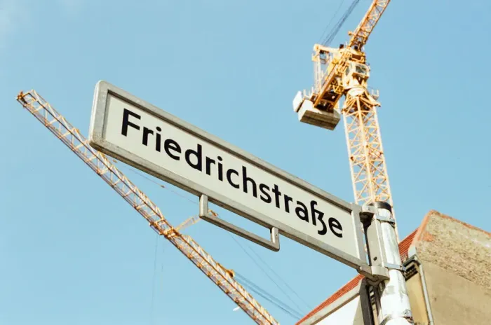 Framed Print : Friedrichstrasze, Street sign, central Berlin, Germany, 7th April 1995