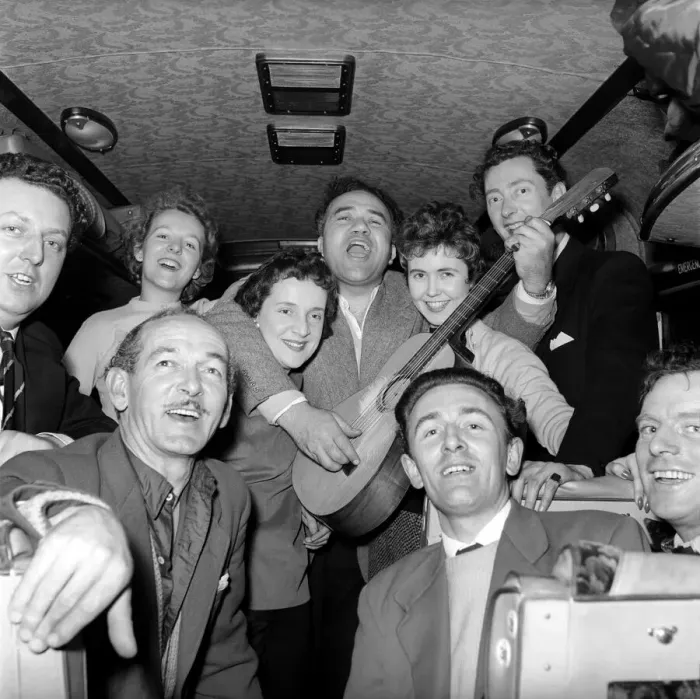 Framed Print : Friends enjoying a joke and a laugh on a coach trip to Manchester. July 1955 A322-003 Framed Print : Friends enjoying a joke and a laugh on a coach trip to Manchester. July 1955 A322-003