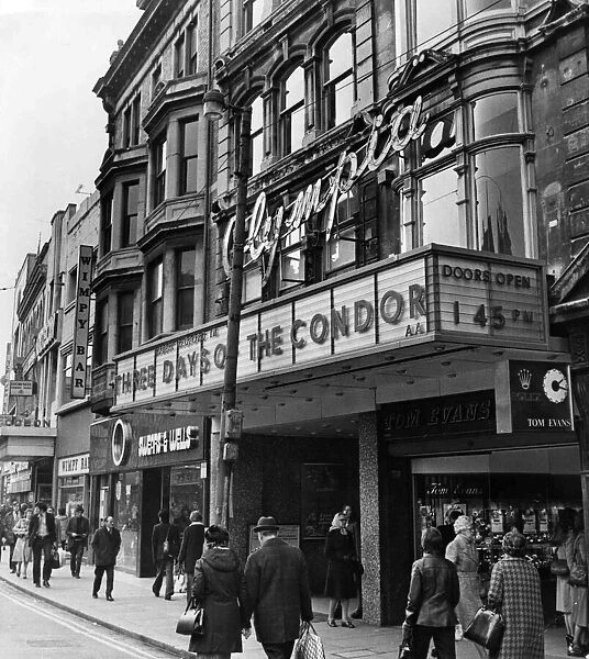 The frontage of the Olympia Cinema, Queen Street, Cardiff. 14th Nov 1975