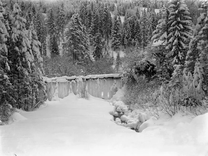 Framed Print : A Frozen waterfall above Champery February 1922 Framed Print : A Frozen waterfall above Champery February 1922