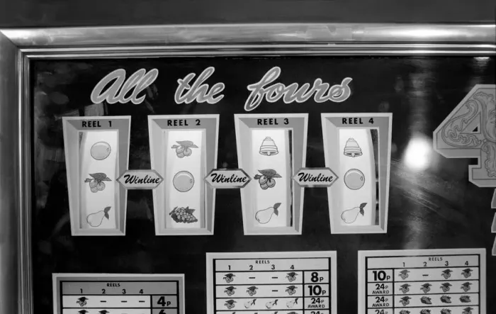 Framed Print : Fruit machines  /  Arcades  /  Amusements  /  Gambling. January 1975 75-00158-006