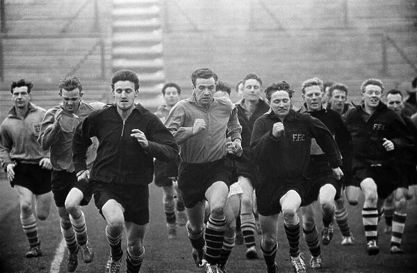 Fulham in training ahead of the 1958 FA Cup Semi-final. 18th March 1958