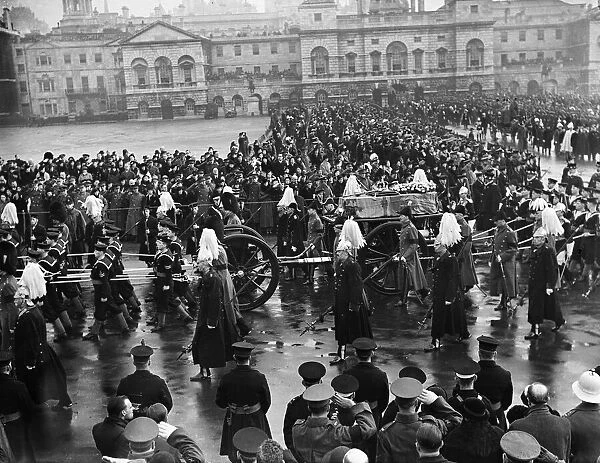 Funeral of King George V. The gun carriage carrying the coffin of King George V is